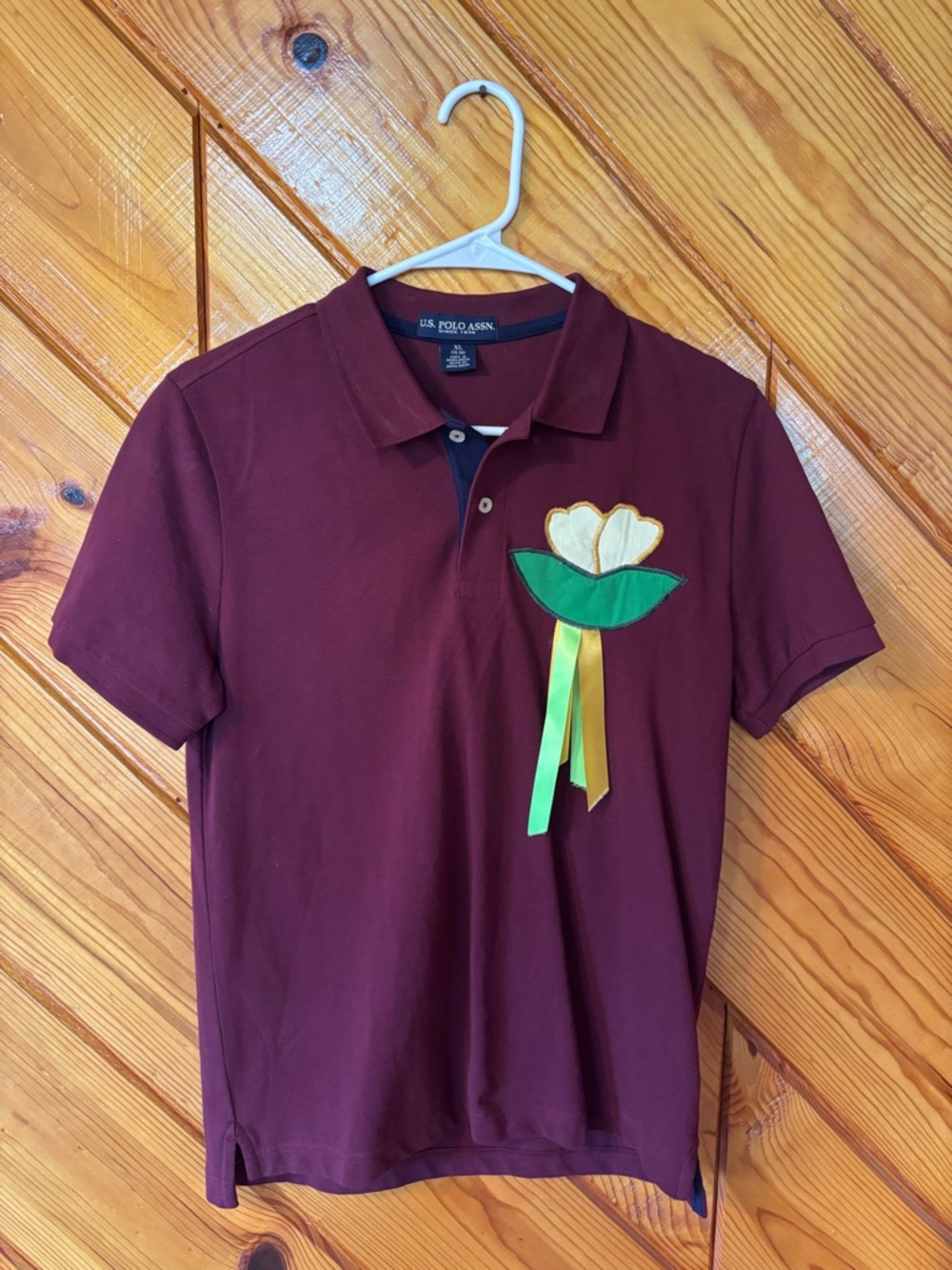 U.S. Polo Assn. Burgundy Polo with Floral Ribbon Patch